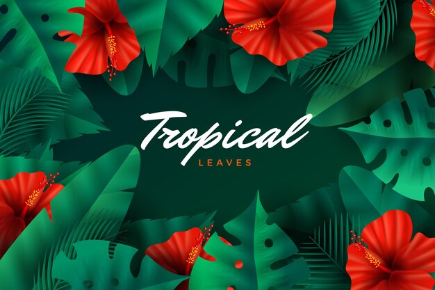 Realistic tropical leaves background