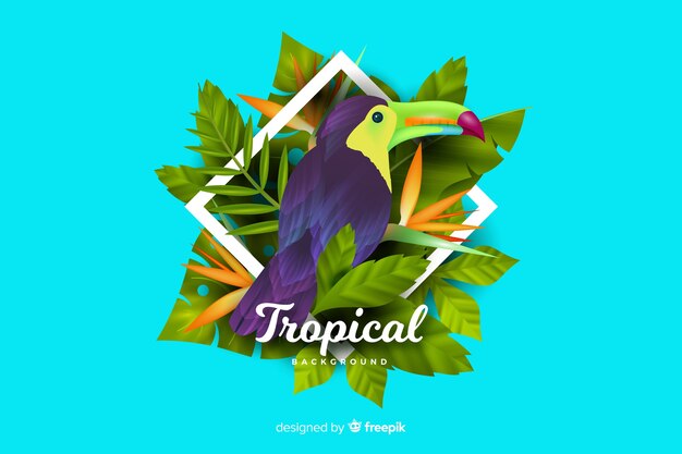 Реалистичные тропические листья и птицы фон