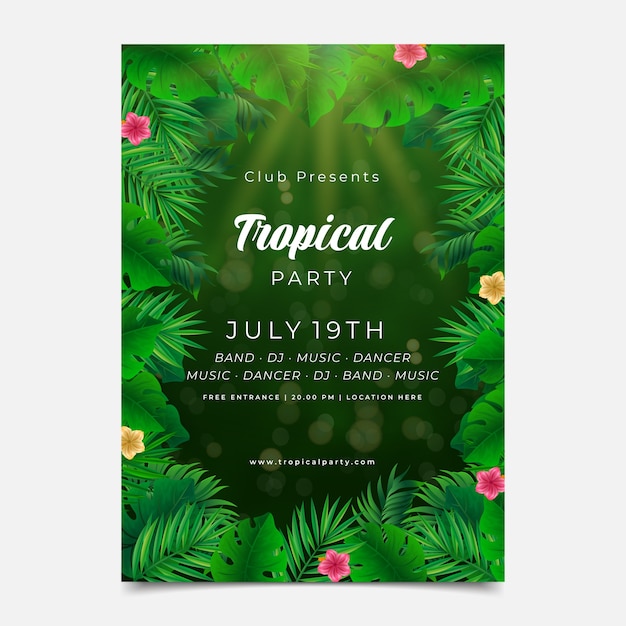 Poster o volantino realistico di foglie tropicali