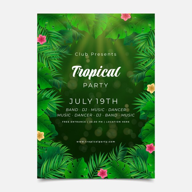 Realistic tropical leaves poster or flyer