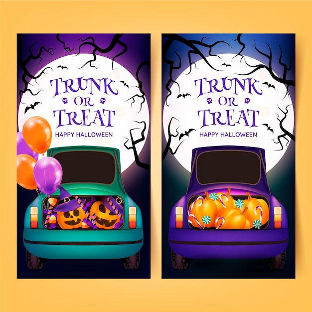 Free vector realistic trunk or treat vertical banners set