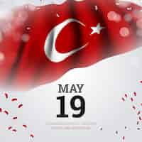 Бесплатное векторное изображение Реалистичное турецкое празднование дня ататюрка, молодежи и спорта