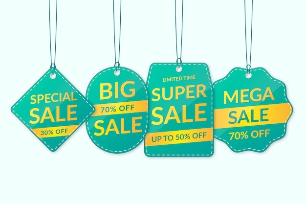 Free vector realistic turquoise hanging sales label collection