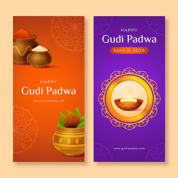 Free vector realistic ugadi festivity vertical banner template