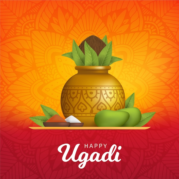 Realistic ugadi traditional banner