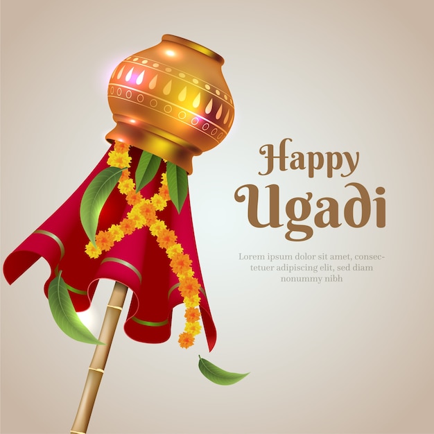 Realistic ugadi with traditional decoration