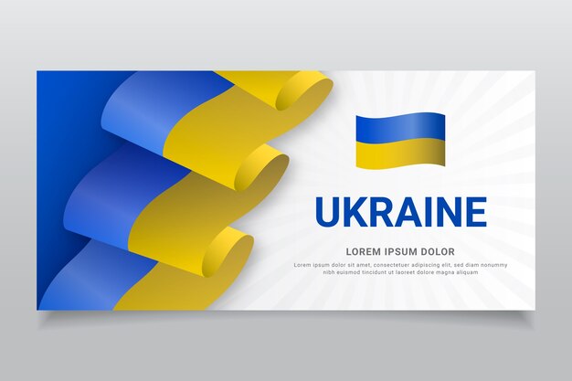 현실적인 우크라이나 리본 및 플래그 가로 배너 서식 파일