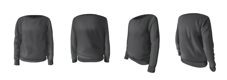 Free Vector realistic unisex sweatshirt icons set in black color isolated vector illustration