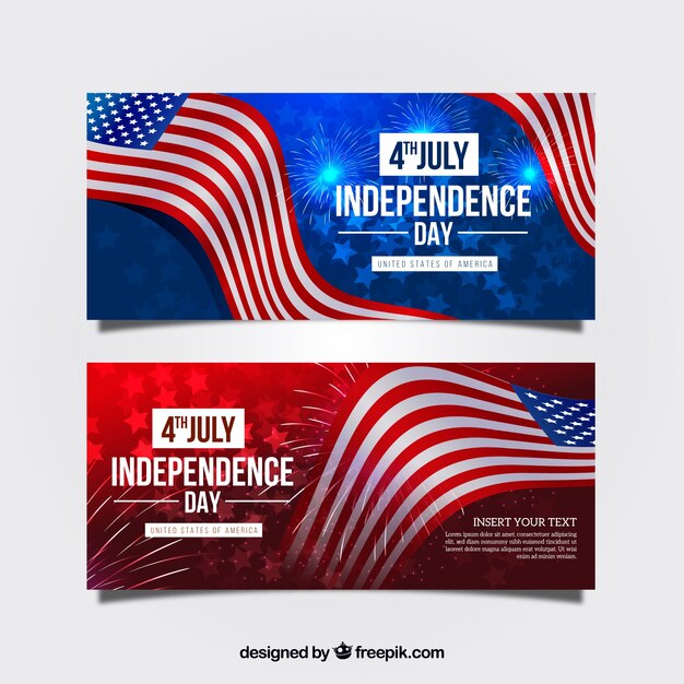Realistic usa independence day banners