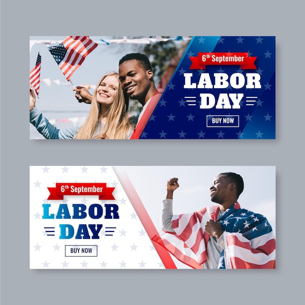 Realistic usa labor day banners set with photo