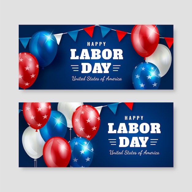 Realistic usa labor day banners set