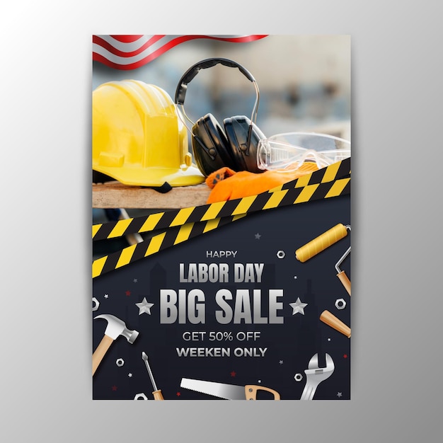 Free vector realistic usa labor day sale vertical poster template