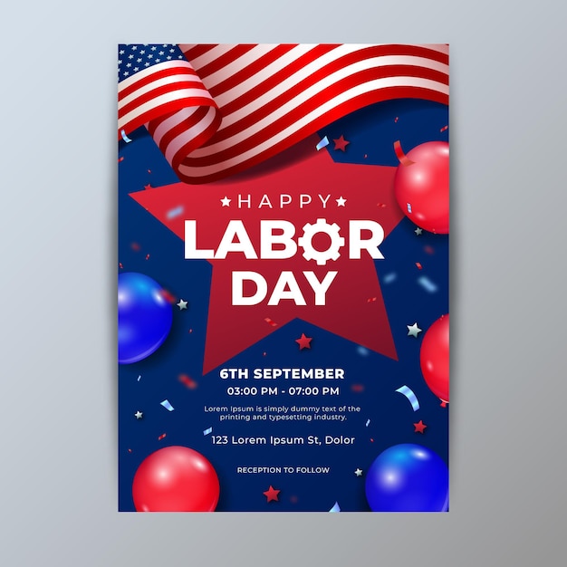 Realistic usa labor day vertical sale poster template