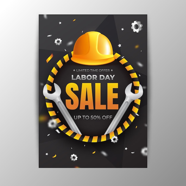 Realistic usa labor day vertical sale poster template