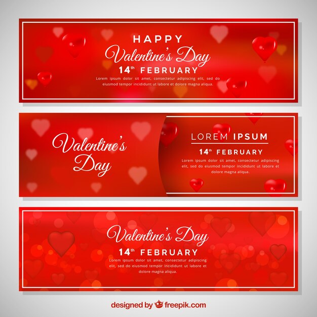 Realistic valentine's day banners in red