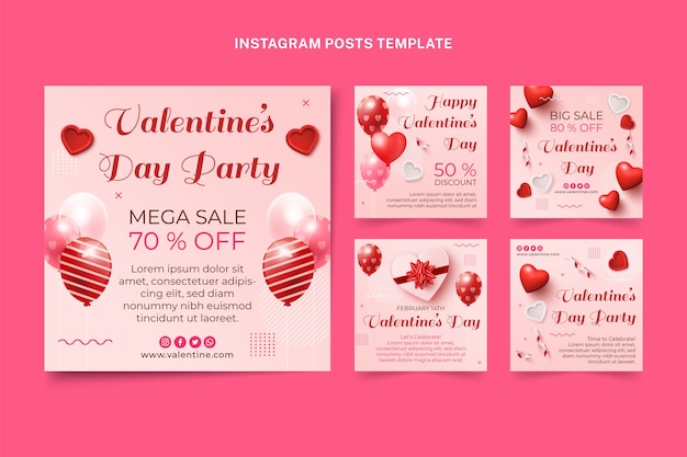 Raccolta realistica di post di instagram di San Valentino