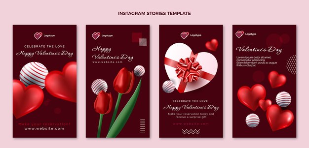 Реалистичная коллекция рассказов instagram на день святого валентина