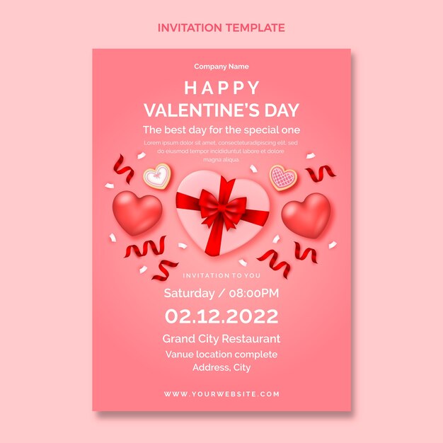現実的なバレンタインデーの招待状のテンプレート