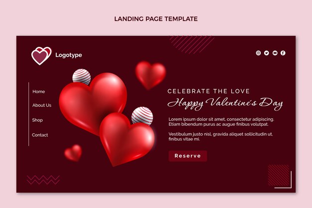 リアルなバレンタインデーのランディングページテンプレート