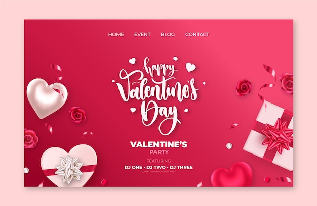 Realistic valentine's day landing page template