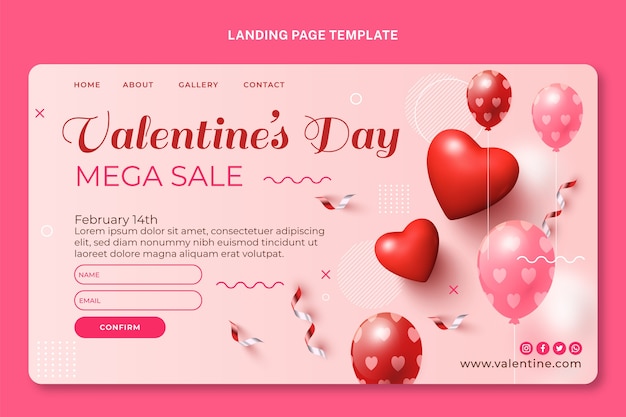 Realistic valentine's day landing page template