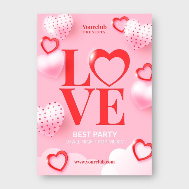 Realistic valentine's day party flyer template