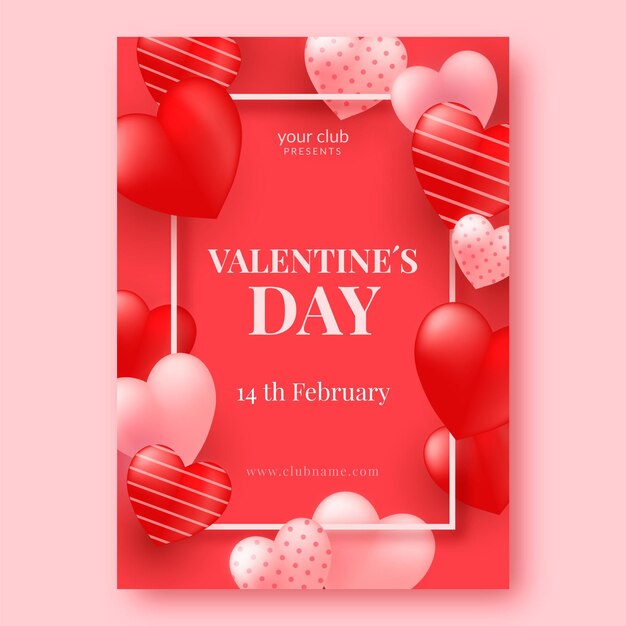 Realistic valentine's day party flyer template