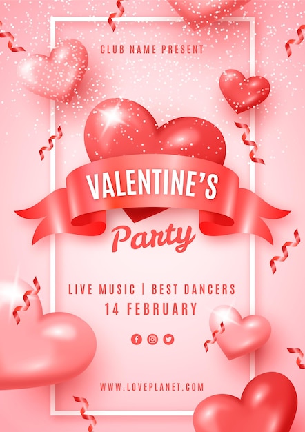 Free vector realistic valentine's day party flyer template