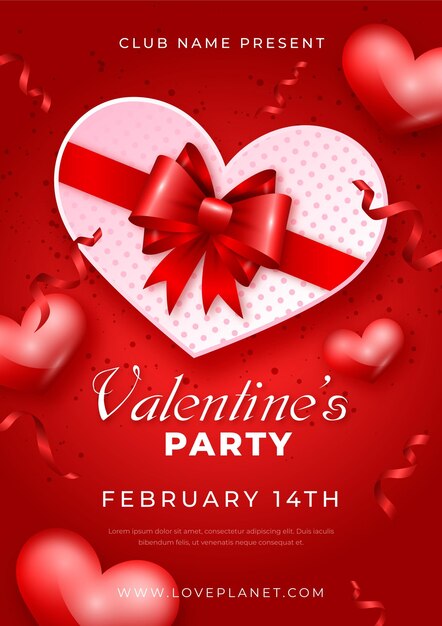 Realistic valentine's day party flyer template