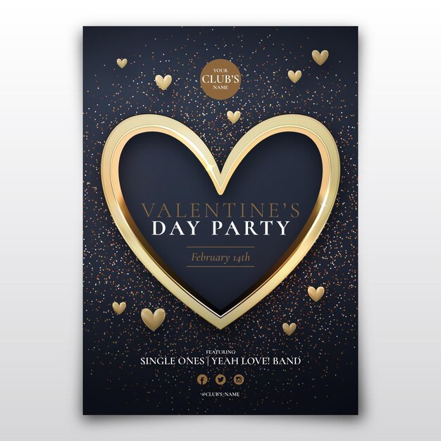 Realistic valentine's day party poster template