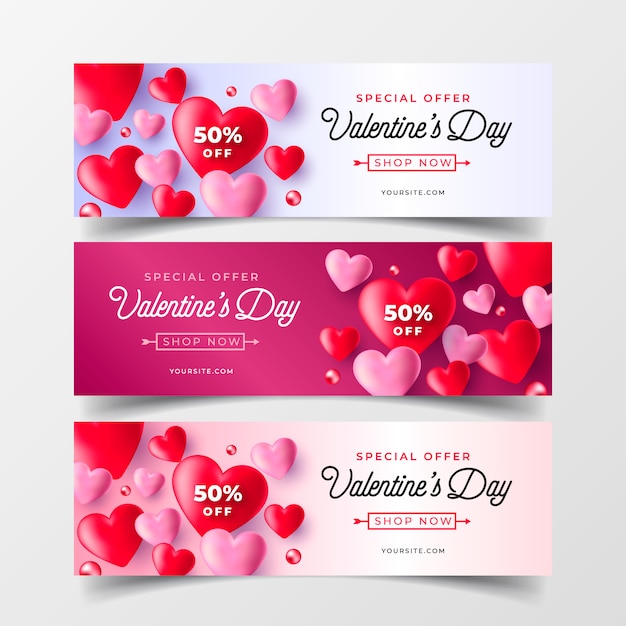 Realistic valentine's day sale banners collection