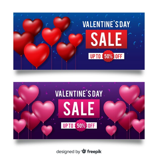 Realistic valentine's day sale banners