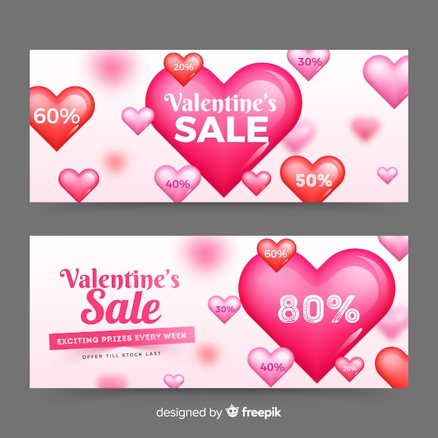 Realistic valentine's day sale banners