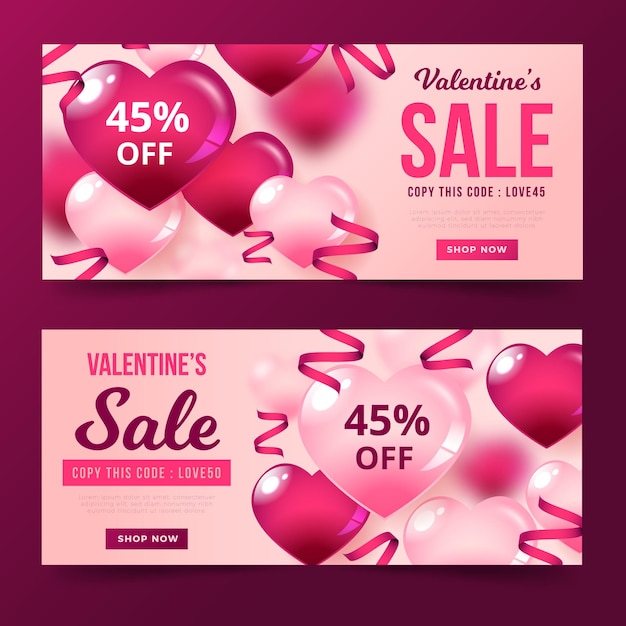 Free vector realistic valentine's day sale banners