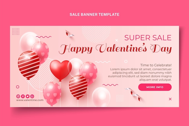 Banner orizzontale di vendita di san valentino realistico