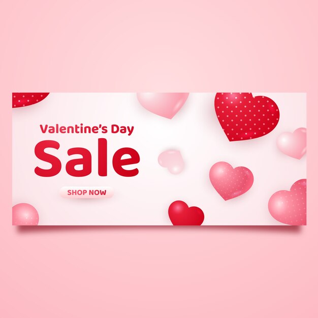 Realistic valentine's day sale horizontal banner