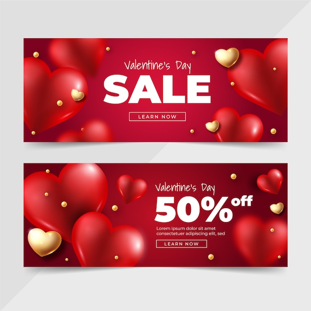 Free vector realistic valentine's day sale horizontal banners set