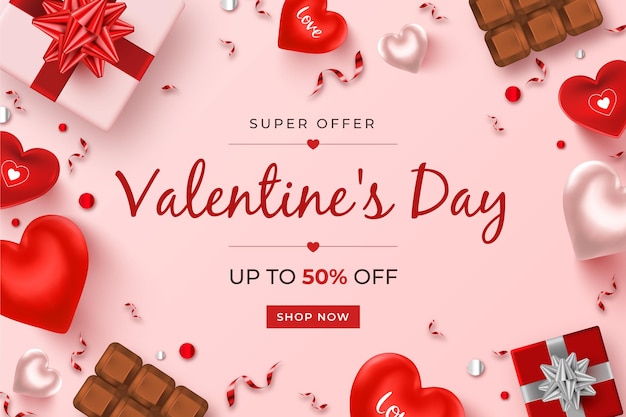 Realistic valentine's day sale promo