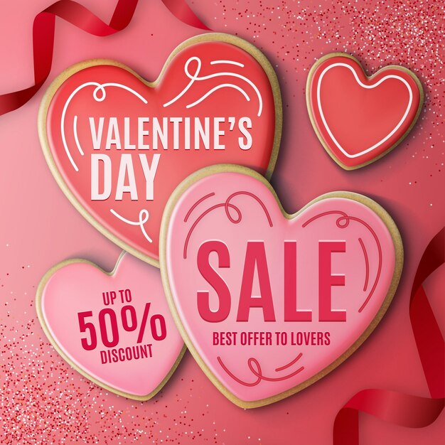 Realistic valentine's day sale with discount