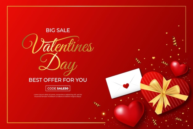 Realistic valentine's day sale Free Vector