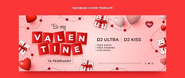 Realistic valentine's day social media cover template