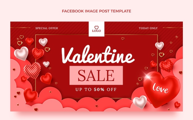 Realistic valentine's day social media post template
