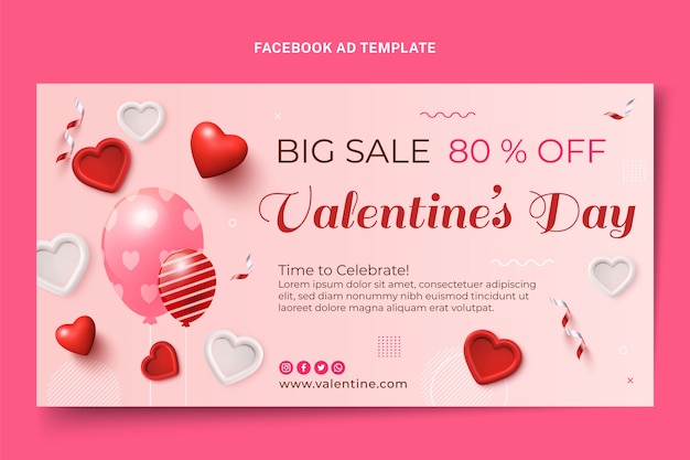 Vettore gratuito modello promozionale realistico per i social media di san valentino