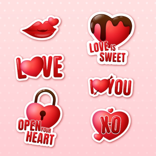 Realistic valentine's day stickers collection