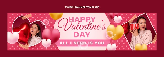 Free vector realistic valentine's day twitch banner