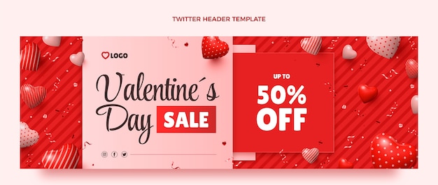 Vettore gratuito intestazione realistica di twitter di san valentino