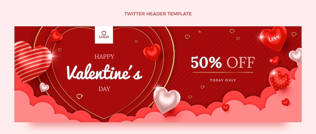 Intestazione realistica di twitter di san valentino