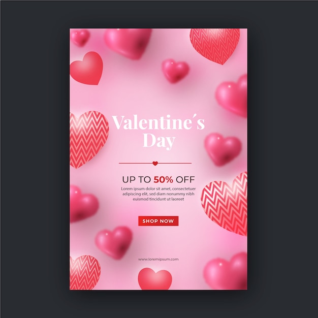 Free vector realistic valentine's day vertical flyer template