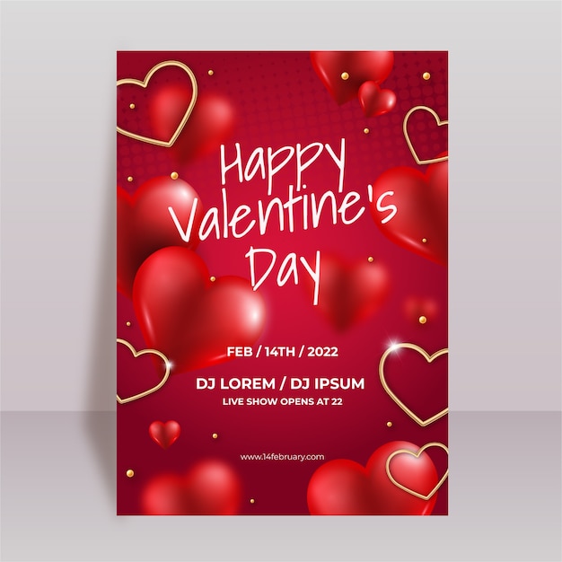 Realistic valentine's day vertical flyer template