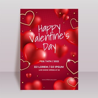 Realistic valentine's day vertical flyer template